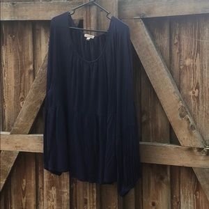 Loralette navy blue bell sleeve blouse